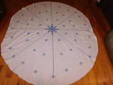 Hand Embroidered Snowflake Starburst Tablecloth Blue & White Oval  67 x 78