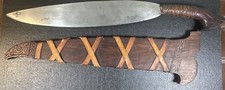 Antique Moro Barong Barung Phillipine Sword, Knife, Machete & Carved Wood Sheath picture