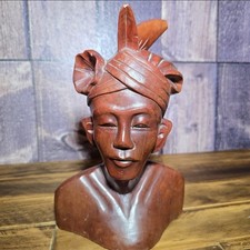 Antique carved balinese Indonesian Bali woman lady bust wood carving sculpture . picture
