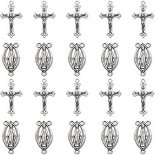 30Pcs/15Sets Alloy Rosary Kits Cross and Center Medal Charms Oval Catholic Jesus picture
