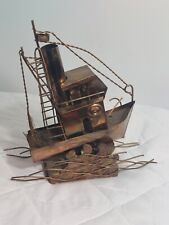 HC VTG BRASS COPPER METAL ART FISHING BOAT MUSIC BOX Does Not Play As Is 10.5