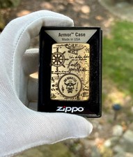 Blackbeard Flag Brass Armor Zippo | 4-Sided Deep Engraving | Pirate Jolly Roger picture