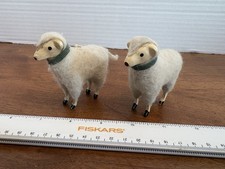 Vintage Christmas Set Of 2 PUTZ Nativity SHEEP Wool Blue Collars Matchstick Legs picture