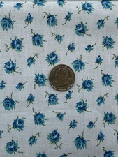 Vintage Cotton Fabric 1 Yd Feed Sack Style Blue Cornflower Floral Garden Rose picture