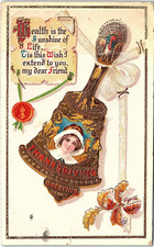 Vintage Postcard Thanksgiving Greeting Gold Bell urkey Holiday Embossed picture