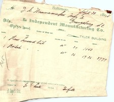 1898 Independent Mfg. Co. to Wanamaker billhead picture