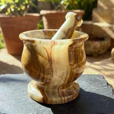 Banded Calcite Mortar and Pestle Set Genuine Natural Stone Carving picture