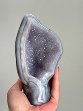 Amethyst Geode Natural Blue Banded Agate Crystal Cluster Uruguayan Mineral A900 picture
