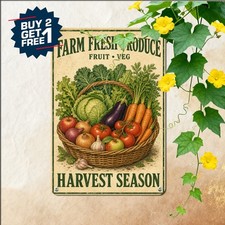 Fresh Fruit And Vegetable Basket Poster Rustic Country Kitchen Metal Plaque picture