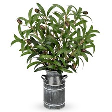 Briful Artificial Olive Branches Rustic Metal Vase 19in Realistic Faux Olive picture