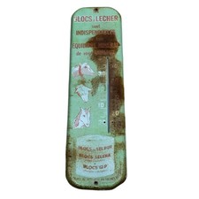Vintage Salins Du Midi Blocs A Lecher French Thermometer Sign 7.25x27.25 Green picture