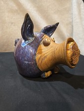 Vintage Whimsical Stoneware Piggy Bank Art Deco Large Cork Stopper picture