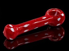 Red Glass Tobacco Hand Pipe White Spot Art Glass Long Stem picture