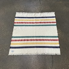 Vintage LL Bean Hudson Throw Blanket Wool 4 Stripes Colorful USA Made 44x43 picture