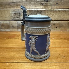 Antique Villeroy & Boch Mettlach German Beer Stein Blue Relief Pewter Lid c1900 picture