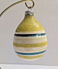 Vtge 1950's Glass Yellow Mica Striped PEAR DROP Christmas Ornament-Shiny Brite picture