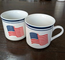 Vintage American Flag Coffee Cups Set of 2 American Pride Patriotic USA  mug picture