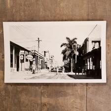 Vintage Photo Esso Service Station Gas Pumps Snapshot Black & White Street Scene picture