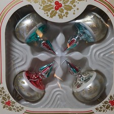 VTG Bradford Glass Teardrop Finial Reflector Christmas Ornaments Set Of 4 w/Box picture
