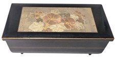 Vtg Japanese Black Lacquered Chokin Art Musical Jewelry Box Floral Vintage (Read picture