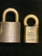 Lot of 2 Antique Corbin Brass Padlocks - Stamped USN And Corbin Cabinet Co picture