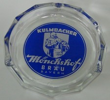 🍺 Vintage Kulmbacher Monchshof Brau Blue Glass Ashtray German Monk Beer Bar 7