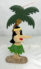 Schmid Emgee Wooden Christmas Ornament Hawaii Hula Girl Palm Tree 5 in Vintage picture