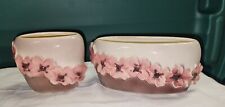 Pair Of Vintage Royal Copley Ceramic Pink Dogwood Oval Planter Vases picture