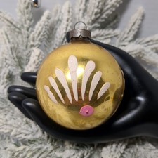 VTG HEIM Pre WWII Glass Ornament Made In US Of A Cap 3” Gold Hand Painted picture