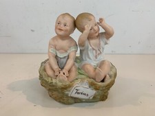 Antique Heubach German Bisque Piano Baby Twins Bird Nest Figurine Rare AS IS picture