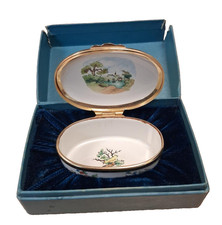 Vintage Bilston & Battersea Halcyon Days Enamel Oval Trinket Box In Original Box picture