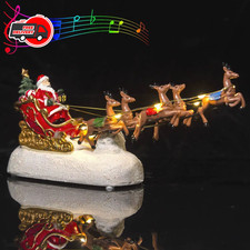 Christmas Santa Claus Sleigh with Reindeer Figurine LED Light Holiday Decor Gift picture