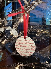 Tiffany & Co Bone China Notes Tree Ornament Merry Christmas Holiday Red White picture