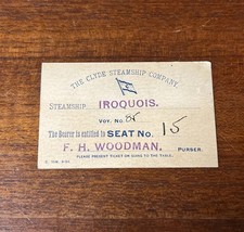 1899 The Clyde Steamship Company Steamship IROQUOIS Voyage 81 Dinner Ticket picture