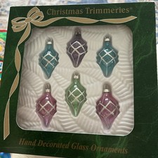 Christmas Trimmeries Hand Decorated Glass Ornamemts Pastels picture