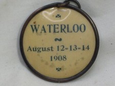 antique WATERLOO August 12=13=14 1908 Whitehead Hoag badge pendant JUNE 12.94 picture