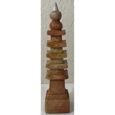 Stone Carved Pagoda Statue | Vintage Handmade Asian Tower Sculpture Collectible picture