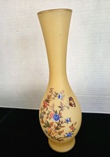Bristol Style Blown Yellow Glass Vase Handpainted Floral Design Made In Italy picture