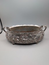 Vintage Art Nouveau Silver Plated Cachepot Jardiniere Planter Metal Liner 10