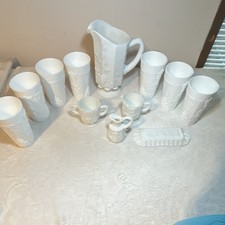 Vintage Indiana Glass Colony Harvest Grape Milk Glass 12 Pc Set Pitcher Tumbler picture