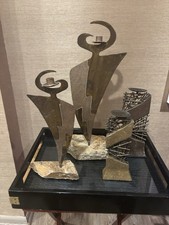 Two (2) Pairs BRUTALIST METAL CANDLEHOLDERS SCULPTURE ABSTRACT Mid Century Mod picture