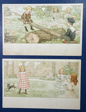 SET 2 Children Playing Greetings Antique Postcards. UND Backs. 1906 era. picture