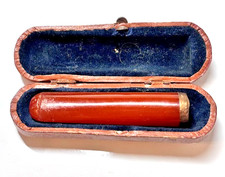 Antique Genuine Amber Cheroot Cigar Holder Gold Tone Rim Original Fitted Case picture