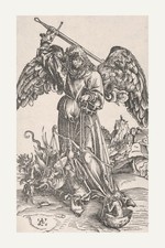 Saint Michael the Archangel Weighing Soul, Catholic art Cranach engraving print picture