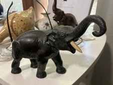 Vintage Brass Bronze Cast Iron Elephant Figurine Trunk Up Safari Animal Statue  picture