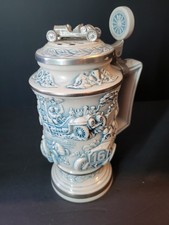 Vintage 1989 Avon Blue/White ceramic/pewter Racing Car Stein #154351 Brazil  picture