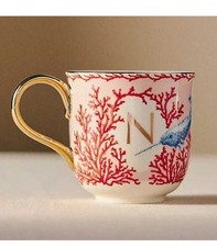 Lou Rota For Anthropologie Nature Table Monogram “N” Narwhal Mug Gold Accents picture