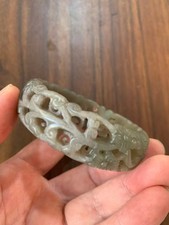 Rare Chinese Old Hetian Jade Hand Carved Hollowed-Out Bangle Bracelet picture