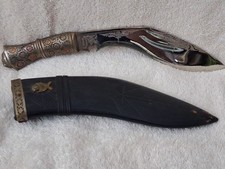Antique Kukri Khukuri ceremonial  Brass Handle  India Lions Head w Sheath picture