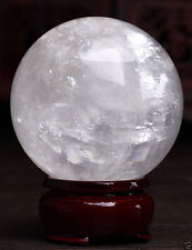 70mm Natural White Calcite Quartz Crystal Sphere Ball Healing Gemstone + Stand picture